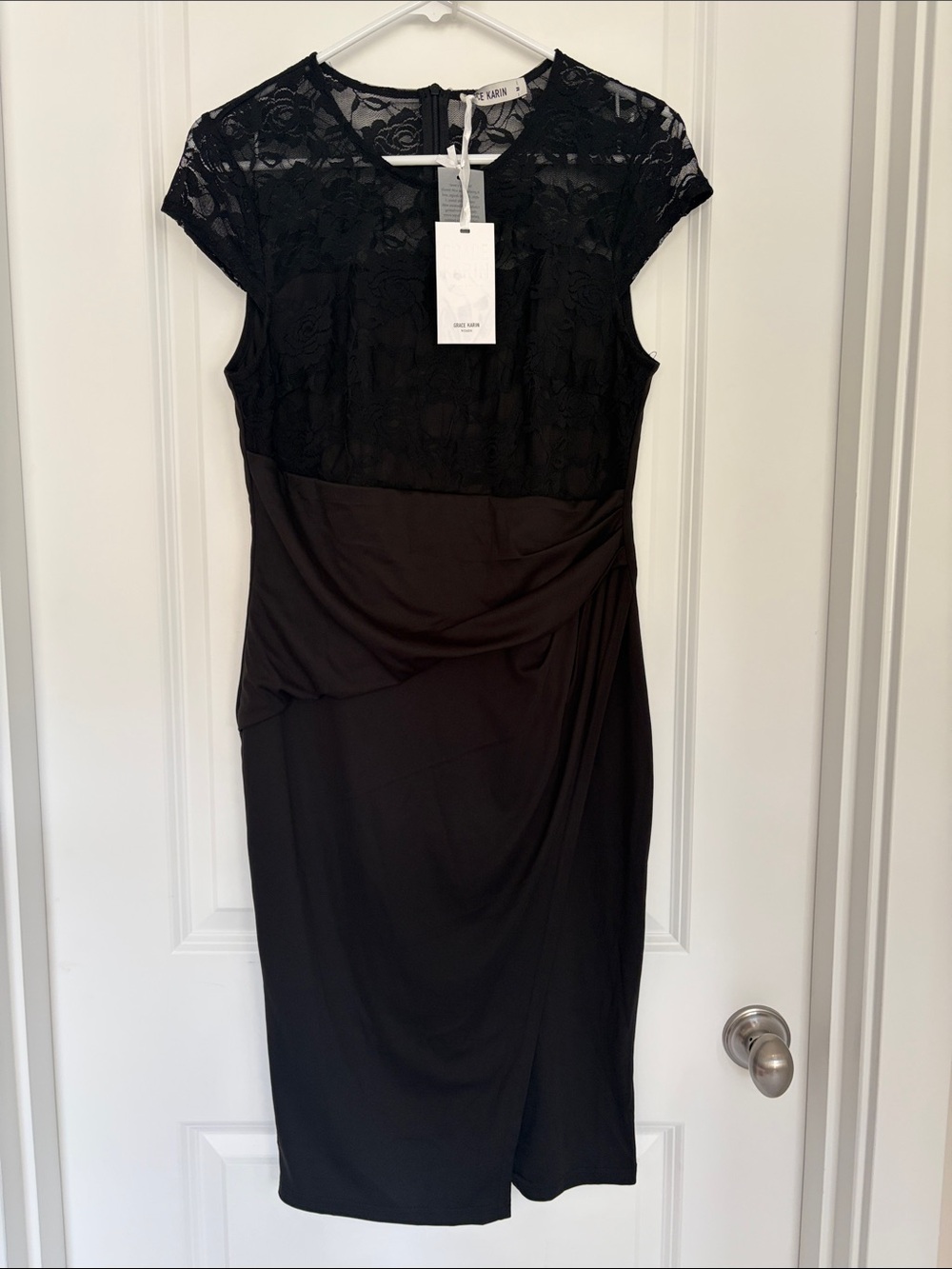 Grace Karin Black Lace Bodice Midi Dress